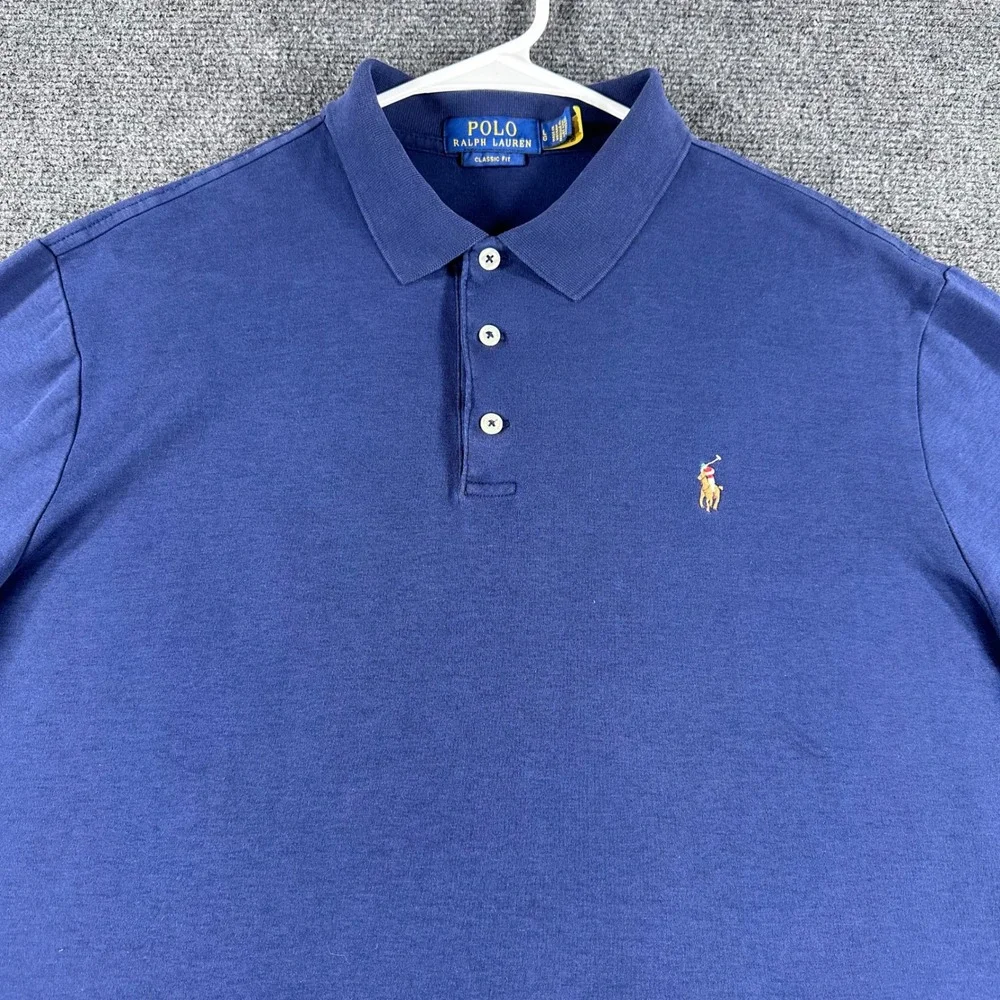 Polo Ralph Lauren Polo Shirt Mens LG Large Navy Blue Classic Fit Cotton Jersey